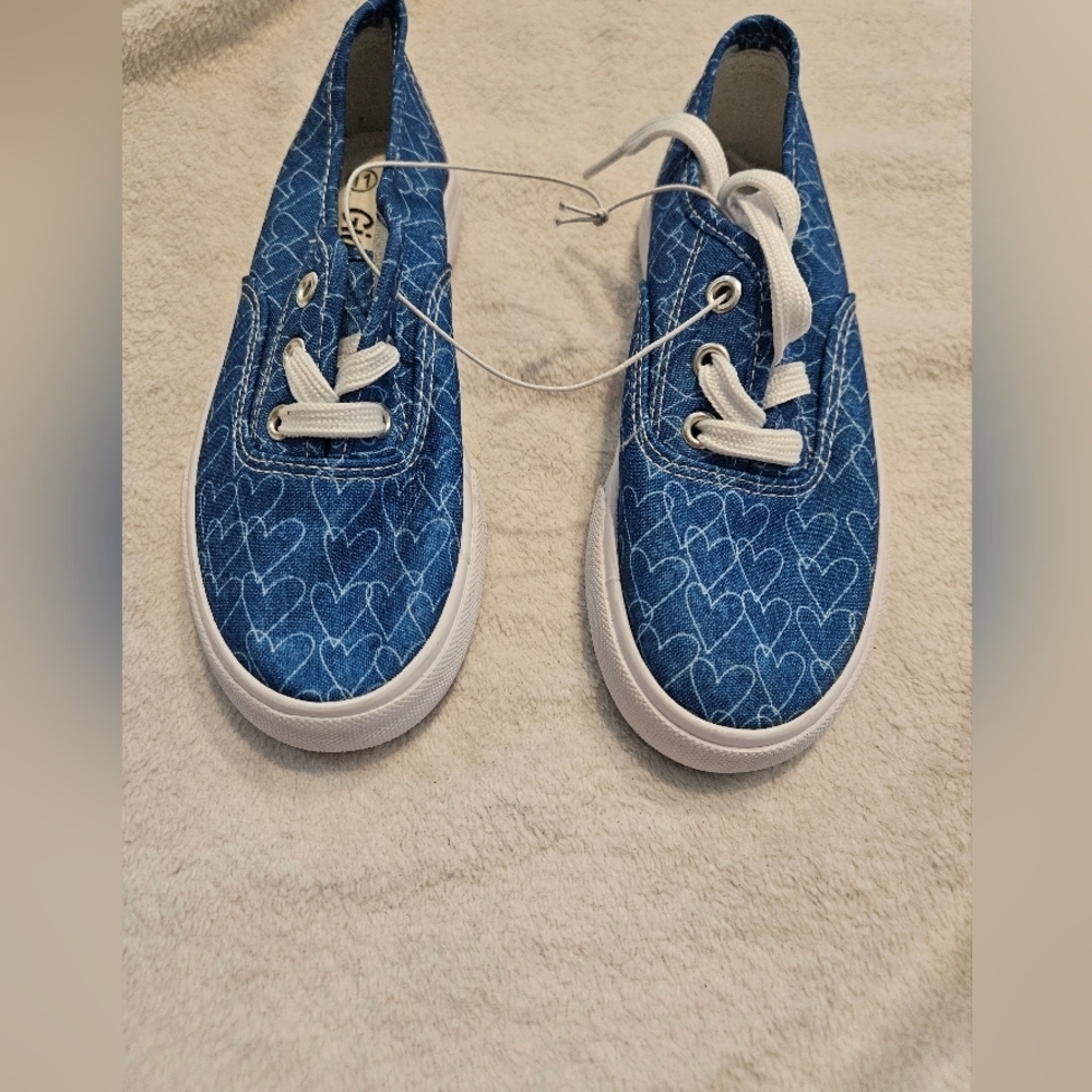 Giggle Girls Denim Blue White Heart Leightweight Bobo Lace-Up Sneakers Size 11 - Picture 2 of 8